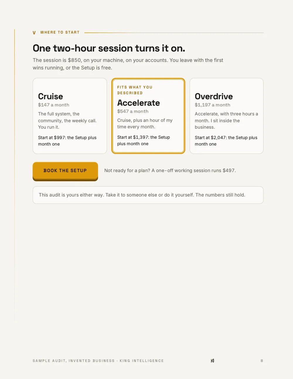 Sample audit last page: where to start, the three plans and the price